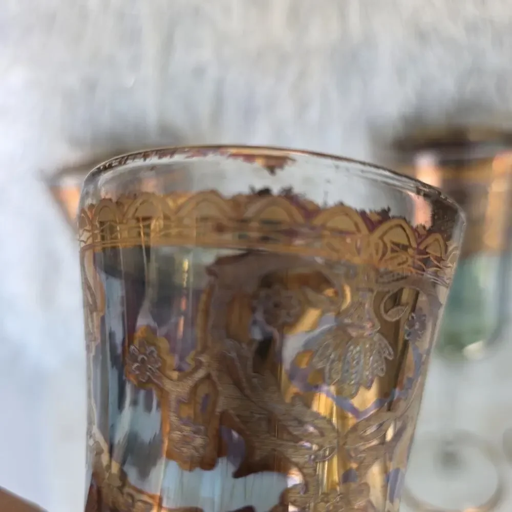 J Preziosi Lavorato A Mano Italy Wine/Water Glass Gold Trim 8.5